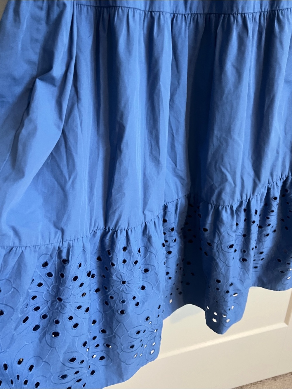 Cynthia Rowley Blue Eyelet Embroidered Tiered Midi Dress Smocked Size Large - Picture 10 of 13